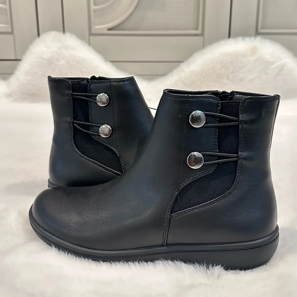 Flex Step Alison Women's Black Faux Leather Ankle Boots Side Zip - Picture 4 of 6